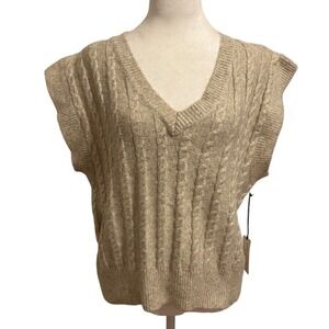 Cupcakes Cashmere‎ Medium cable knit vest neutral cream blokette Academia preppy